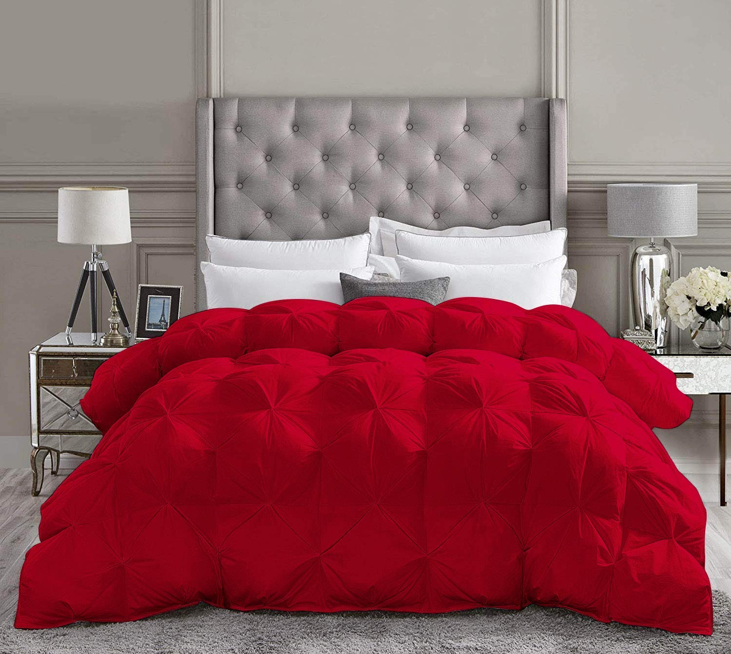 Premium 3-Piece Pinch Pleated Comforter Set - 1000 Thread Count 100% Egyptian Cotton, Ultra Soft & Breathable (Twin/Twin XL, Red) - Perfect for Bedroom Decor, Guest Rooms & Cozy Nights