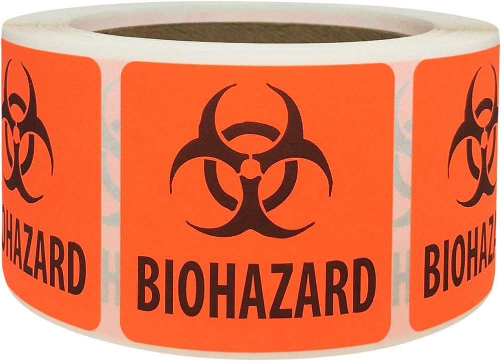 Biohazard Warning Stickers 2x2 Inch - 500 Adhesive Labels for Lab Safety