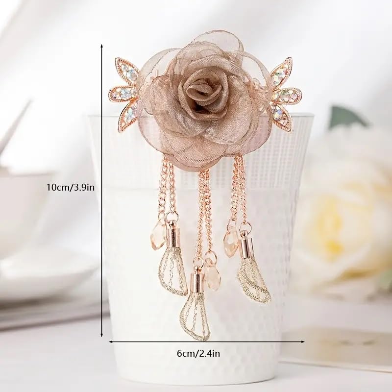 Elegant Metal French Barrette Hair Clip with Tassel - Floral Hair Accessories for Women & Girls - Perfect for Weddings, Parties and Everyday Wear