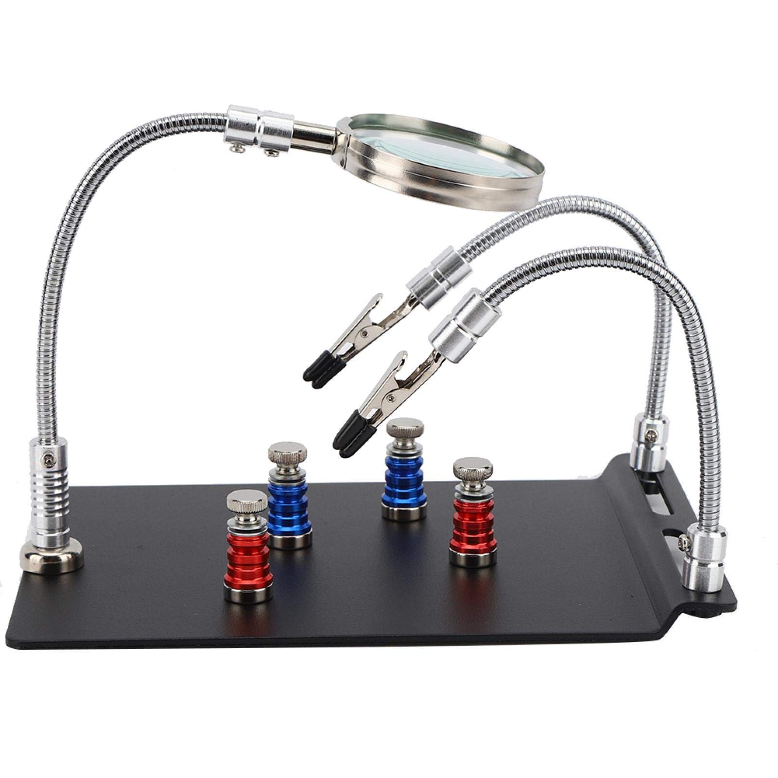 Magnetic PCB Soldering Holder with 3x Magnifier - Circuit Board Clamp Fixture for Motherboard Repairs | Electronics DIY Tool for PCB Assembly & Soldering Work