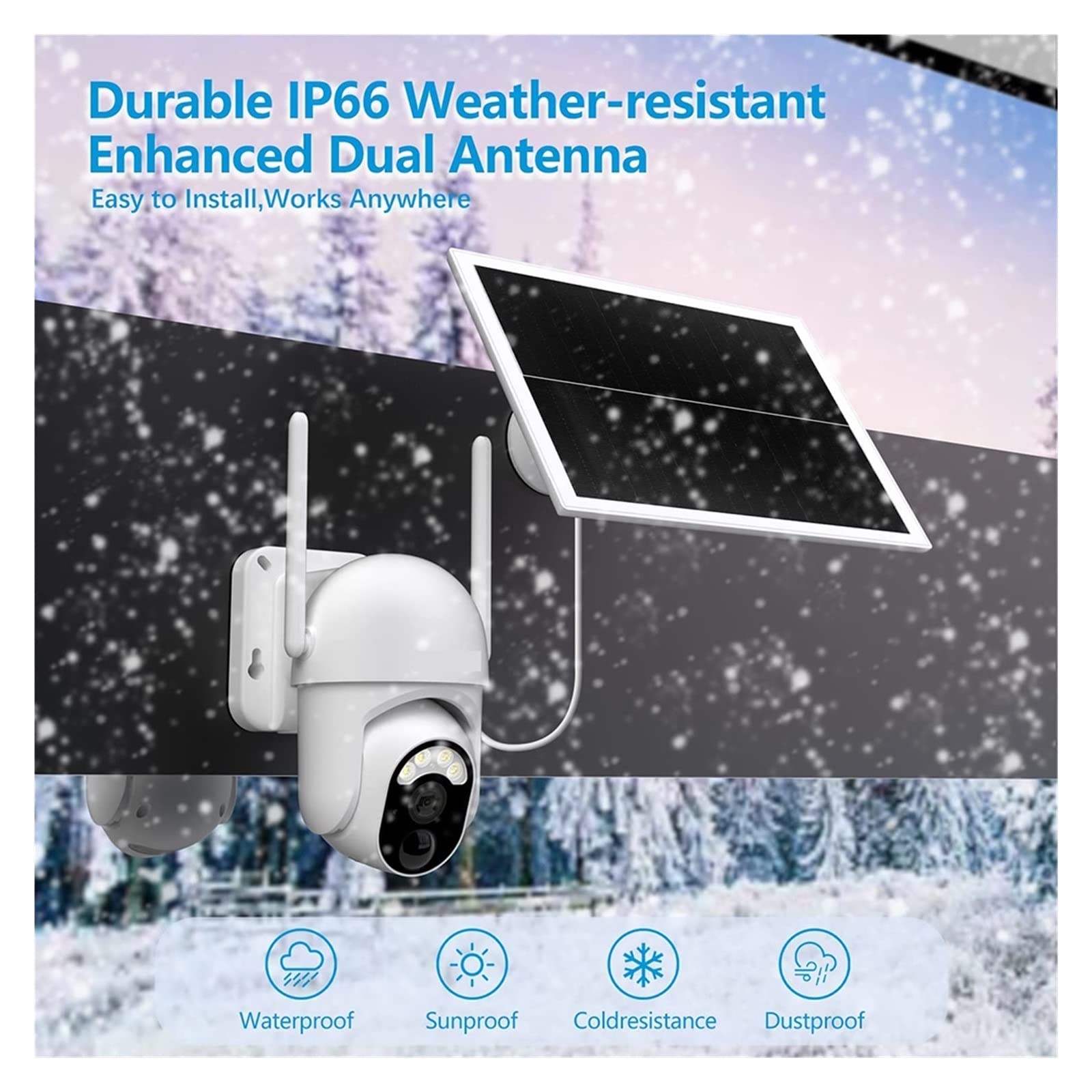 3MP Solar Security Camera with WiFi, Battery & Solar Power - Outdoor PTZ Surveillance with PIR Motion Detection, Spotlight, Color Night Vision & Siren - 128GB Storage (Ideal for Home, Yard & Business Security)
