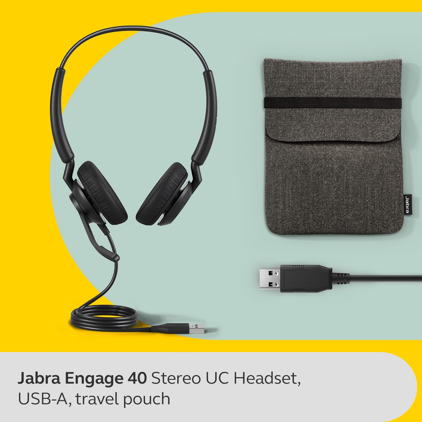 Jabra Engage 40 Wired Stereo Headset with Noise-Cancelling Microphone & USB-A Cable - Ultra-Lightweight Office Headphones for Zoom, Teams, Unify - Perfect for Remote Work, Call Centers & Video Conferencing (Black)