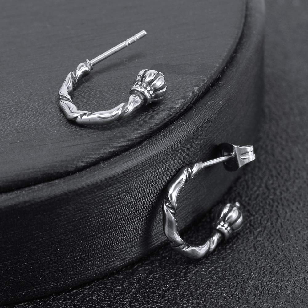 Vintage Half Hoop Stud Earrings - 316L Stainless Steel Curved Post Earrings for Men - Gothic Hip Hop Style Jewelry Gift - Perfect for Parties, Concerts and Everyday Wear