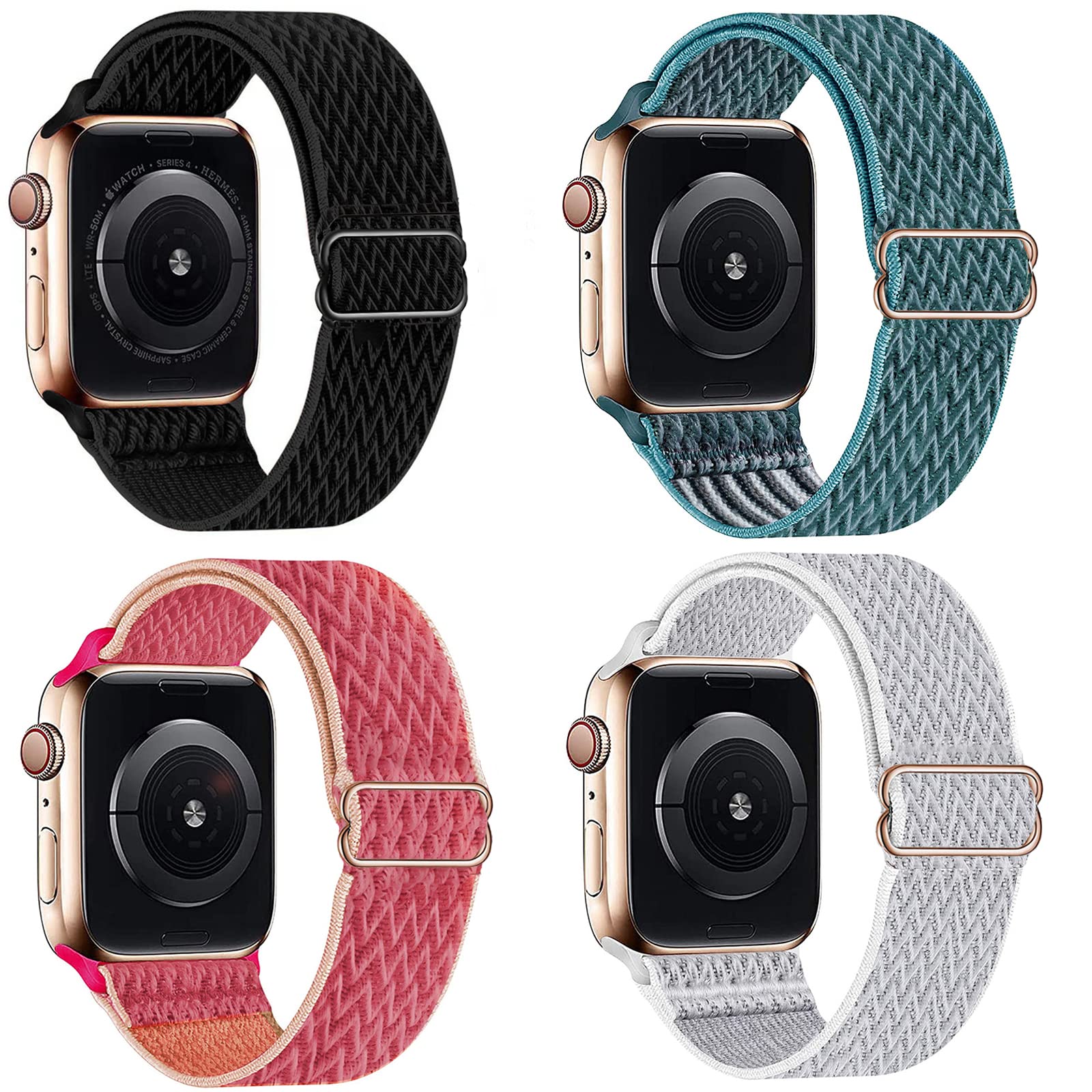Sobrilli 4-Pack Nylon Elastic Apple Watch Bands - Compatible with 38mm 40mm 41mm 42mm 44mm 45mm Models - Soft Adjustable Sport Loop for Apple Watch Series SE/7/6/5/4/3/2/1 - Perfect for Workouts, Running & Daily Wear - Unisex Design for Men & Women