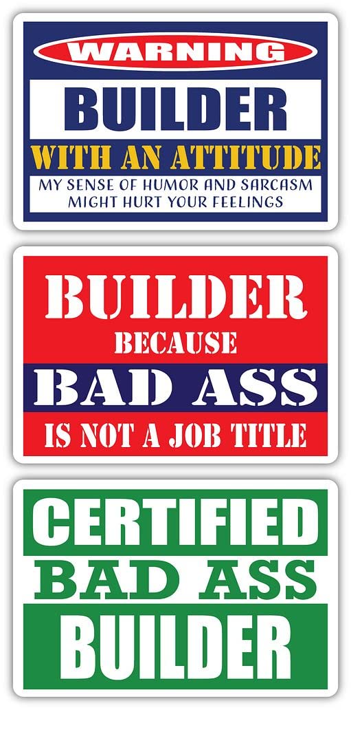Certified Bad Ass Builder Stickers (3-Pack) - Funny Construction Worker Gift - 3M Vinyl Decals for Laptops, Hard Hats & Windows - Perfect for Job Sites, Toolboxes & Work Vehicles
