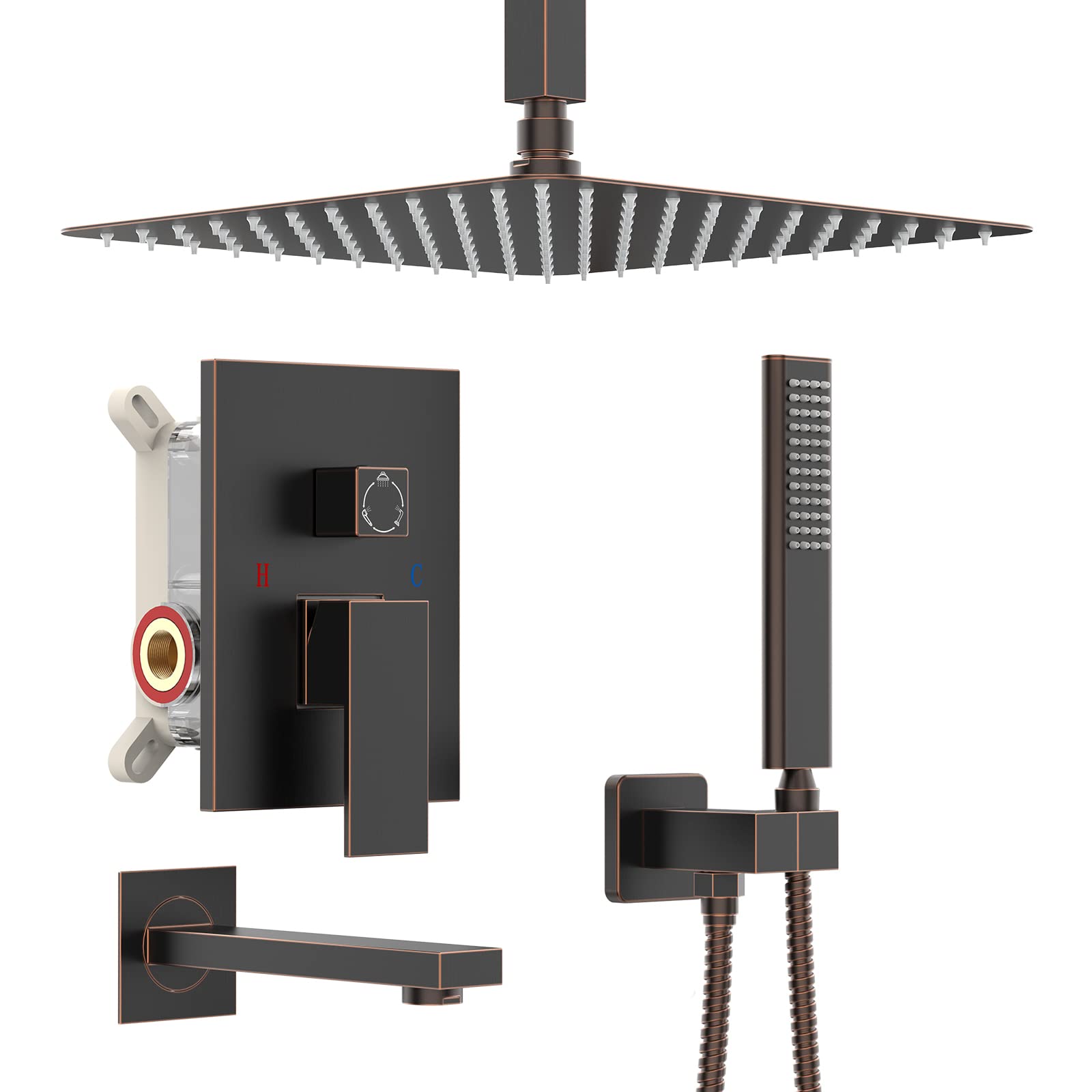 **Iriber 3-Function Square Ceiling Shower System with 12