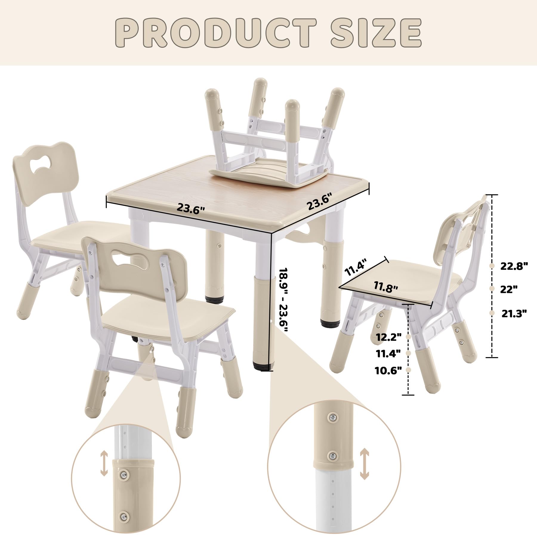 Adjustable Kids Table and Chairs Set - 23.6