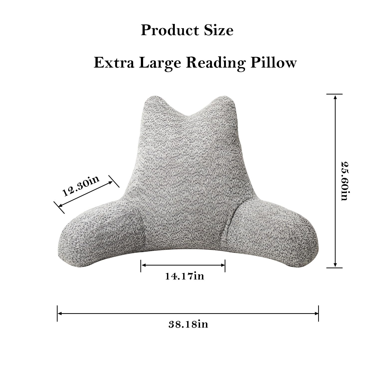 Large Cat Ear Reading Pillow with Arms - Bed Rest for Adults (Silver Grey) - Perfect for Reading & Relaxing in Bed