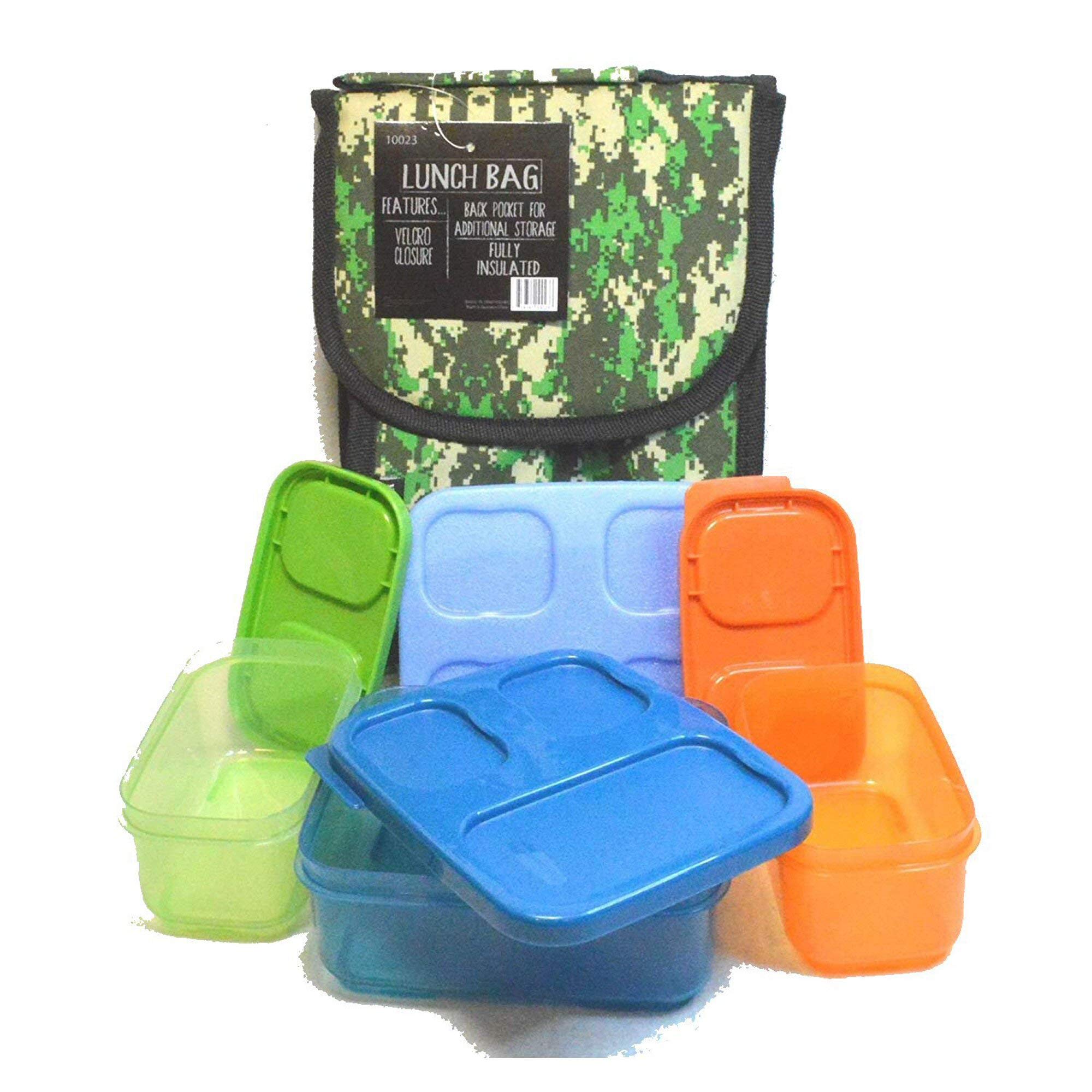 Premium Insulated Lunch Bag Bundle with Bento Box & Sandwich Kit - Camo Design for Work, School & Outdoor Adventures