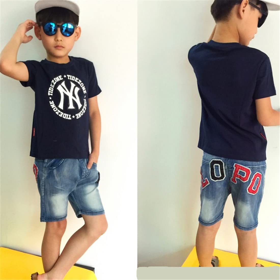 **Boys' Ripped Denim Shorts with Cargo Pockets - Summer Casual Letter Print Jeans for Toddlers - Perfect for Playdates, Outdoor Adventures & Everyday Wear**