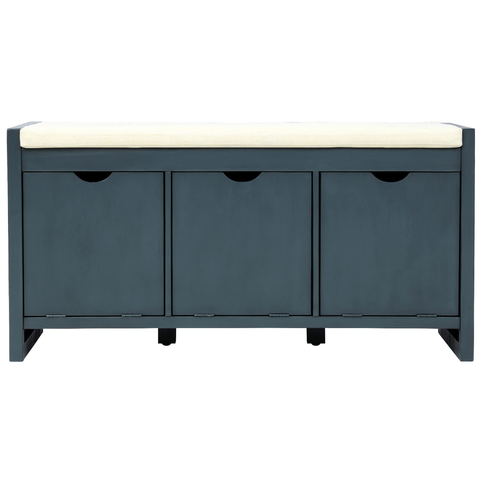 Rustic Storage Bench with Removable Cushion & 3 Flip-Lock Cubbies - Entryway Shoe Stool for Hallway, Living Room | Fully Assembled Home Furniture (Antique Navy) | Perfect for Small Space Organization & Entryway Decor