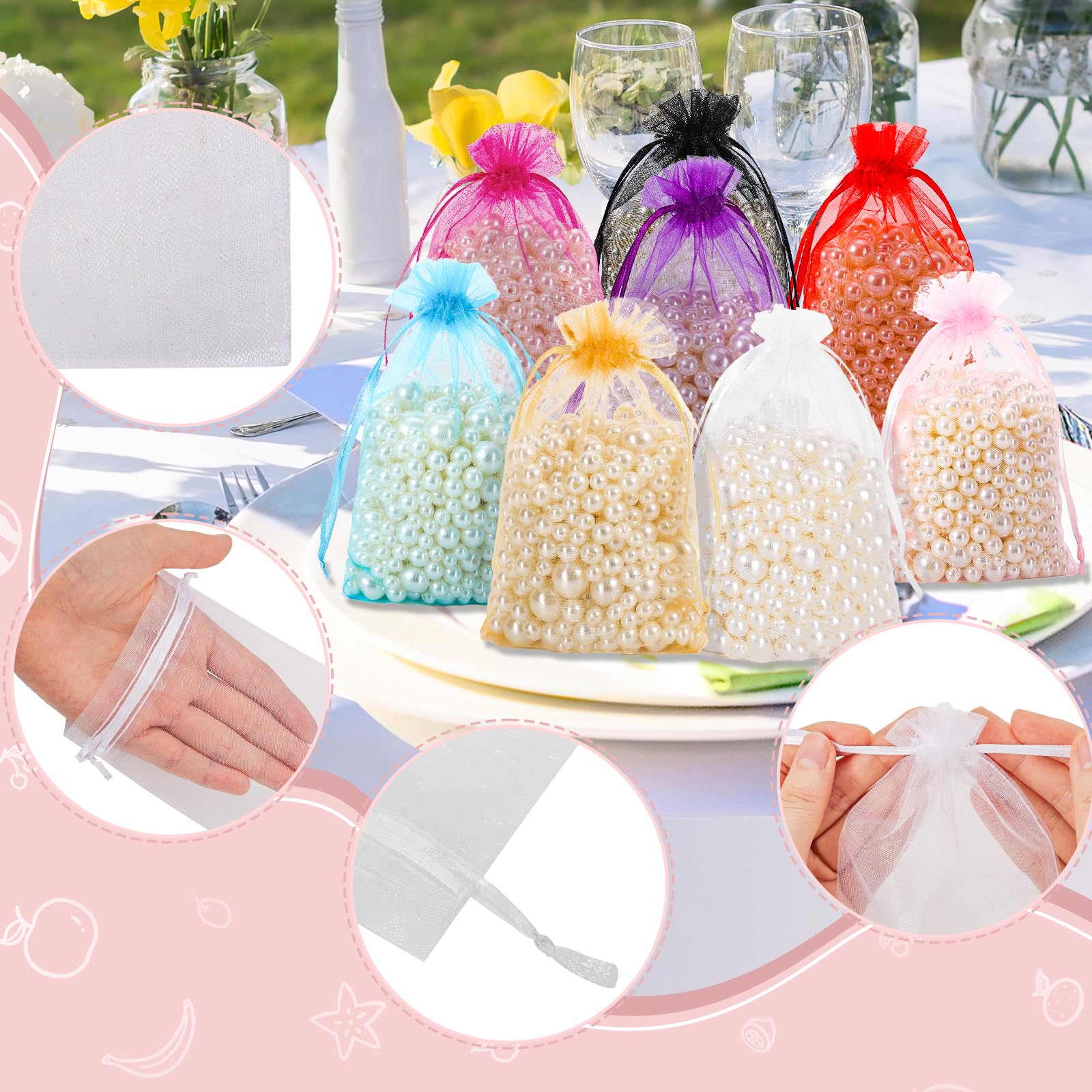 VGOODALL 120PCS White Organza Drawstring Bags 4x6 Inch - Sheer Wedding Favor Pouches, Jewelry Gift Bags, Candy Party Favors | Perfect for Bridal Showers, Baby Showers, Birthday Parties & Holiday Gifts