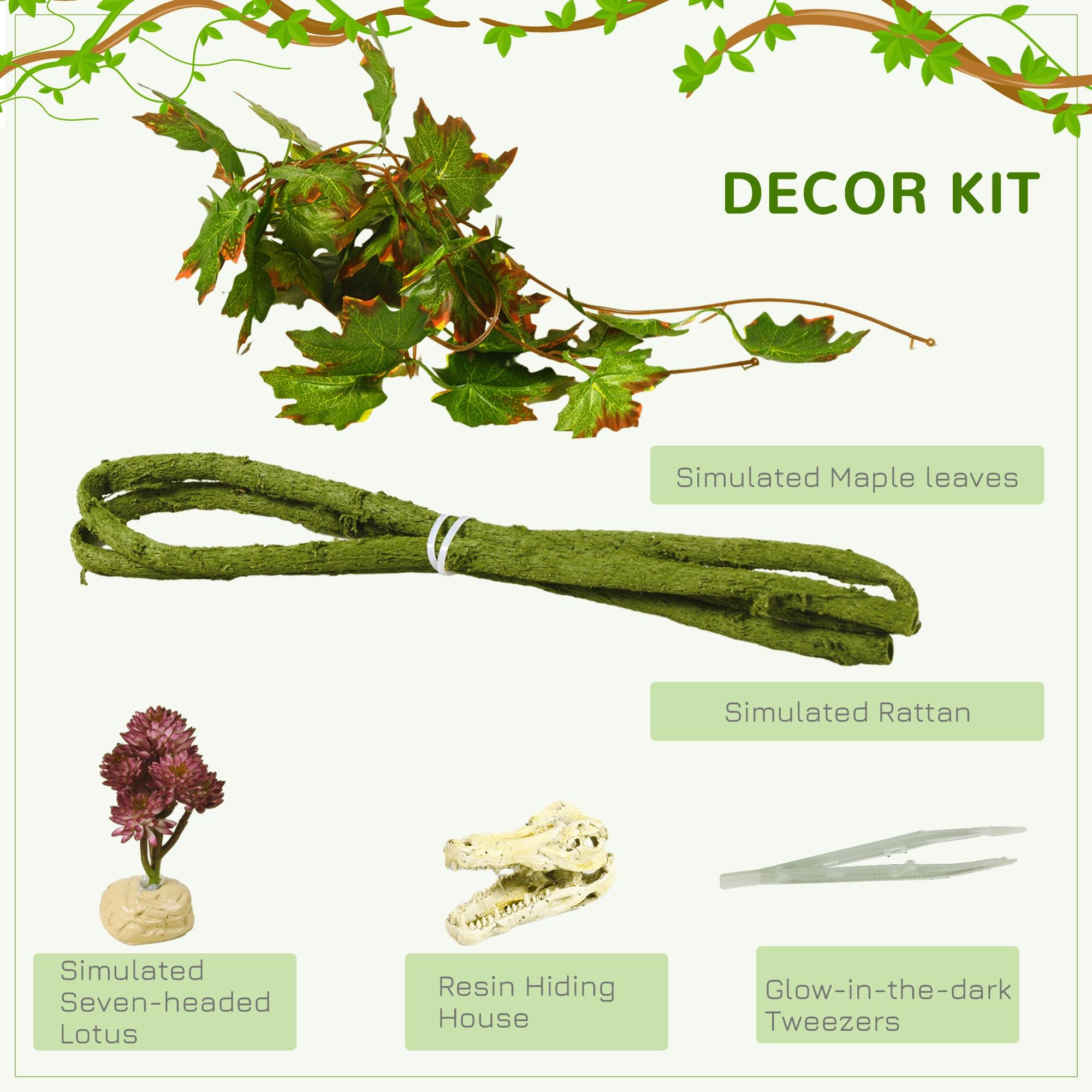 14 Gallon Reptile Glass Terrarium Tank with Decor Kit - Full View Breeding Enclosure with Sliding Screen Top for Lizards, Frogs, Snakes & Spiders (20