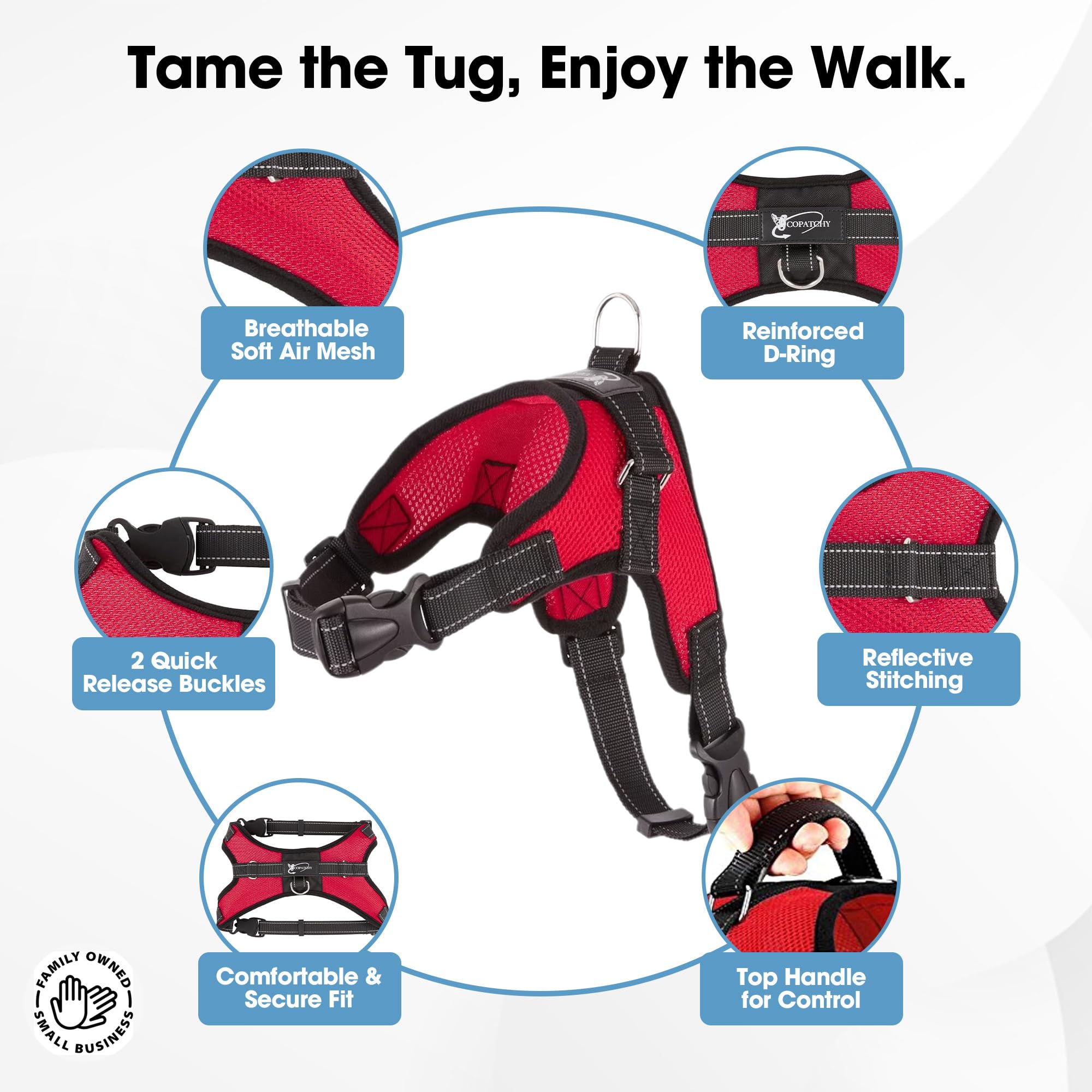 No Pull Reflective Adjustable Dog Harness with Handle - Comfortable Soft All-Weather Mesh Vest for Small, Medium & Large Dogs - Easy On Puppy Harness for Walking, Running & Training (Red, XX-Small)