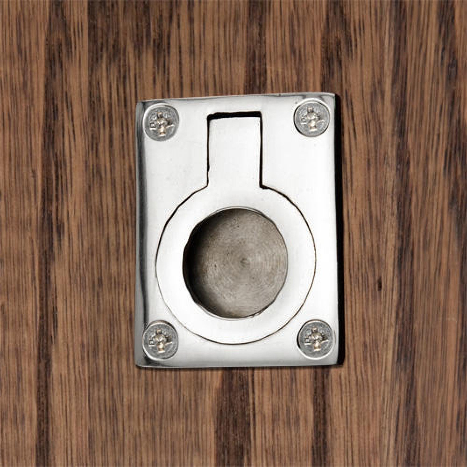 Chrome Small Rectangular Recessed Ring Pull - for Cabinets & Drawers