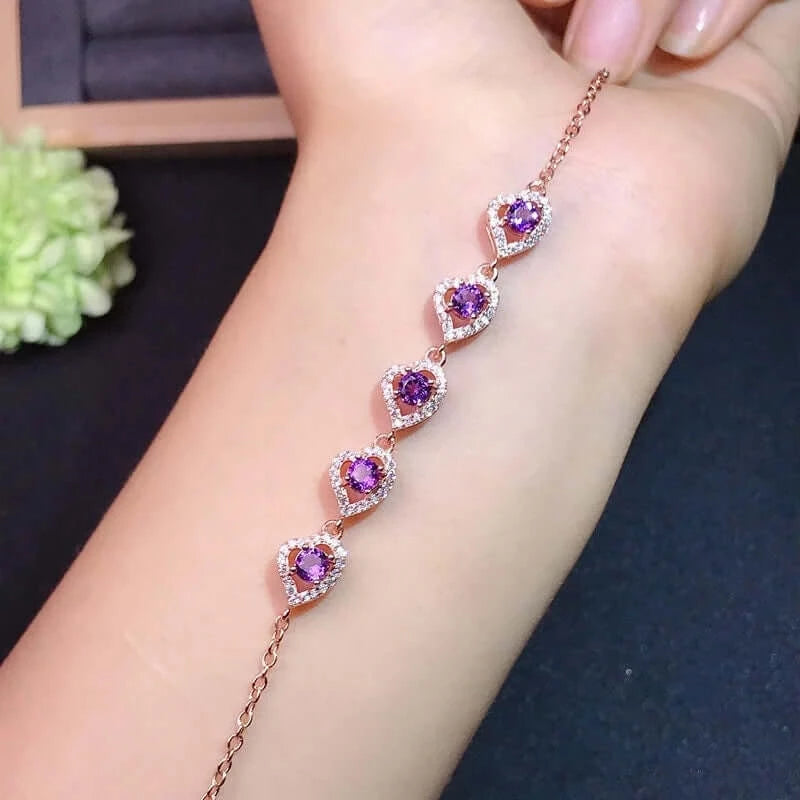 925 Sterling Silver Sparkly Amethyst Chain Bracelet for Women, Elegant Purple Gemstone Jewelry Gift - Perfect for Birthday, Anniversary & Everyday Wear