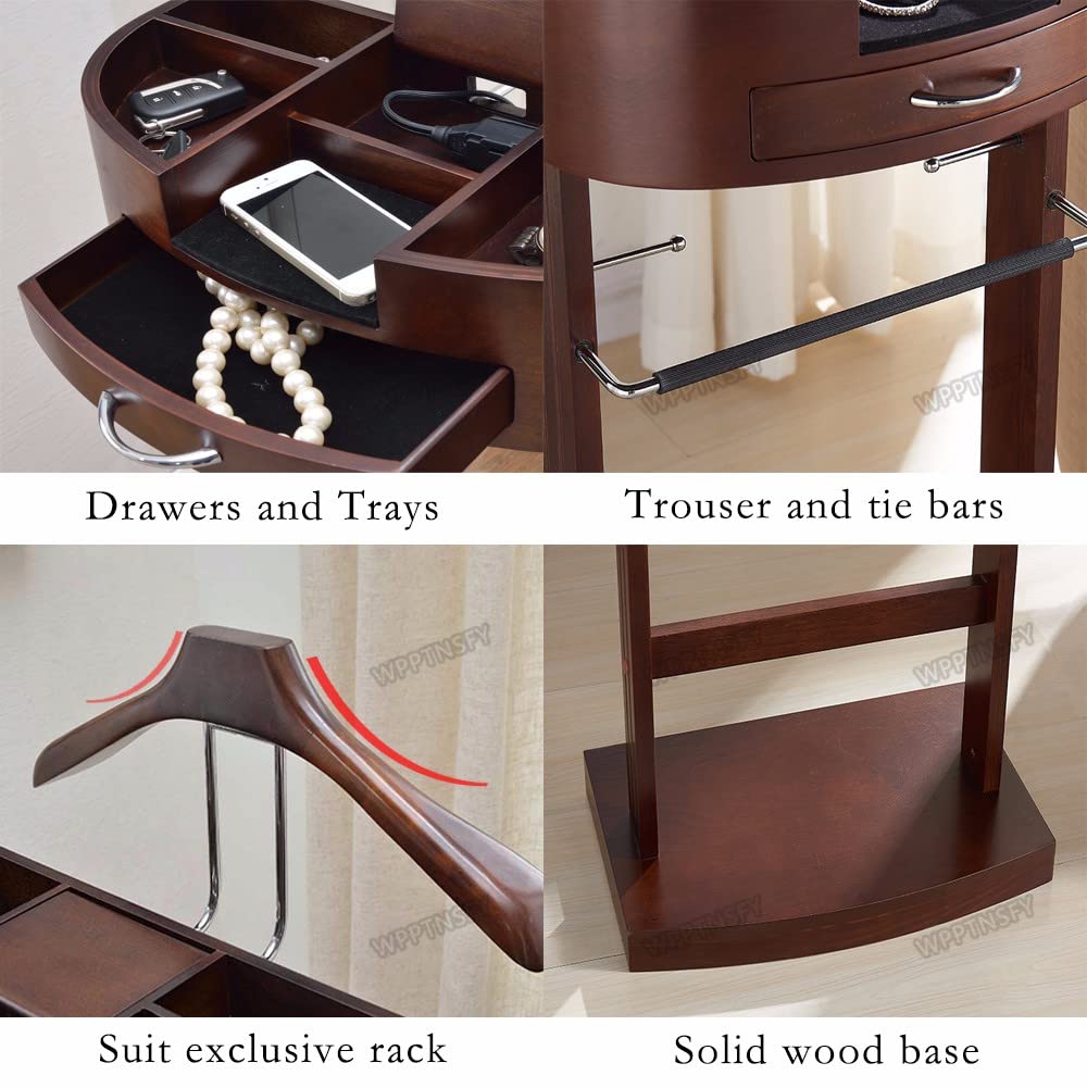 Men's Freestanding Suit Valet Stand with Base - Walnut Color | Perfect for Bedroom, Closet & Dressing Room Organization