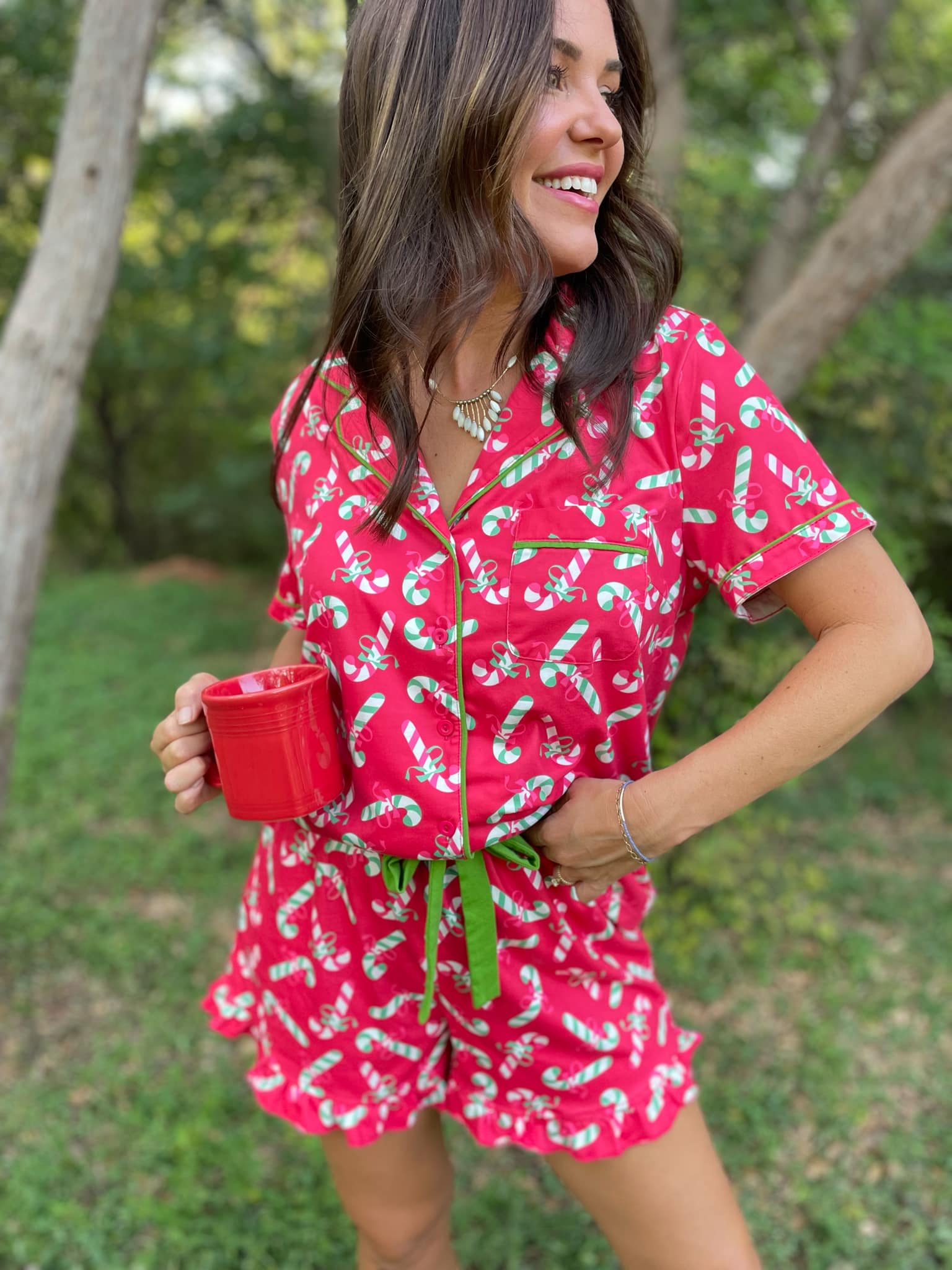 Christmas Candy Pajama Set for Women - Cozy Holiday Sleepwear in 3 Colors (Red, Green, White) | Perfect for Christmas Eve, Family Gatherings & Winter Nights