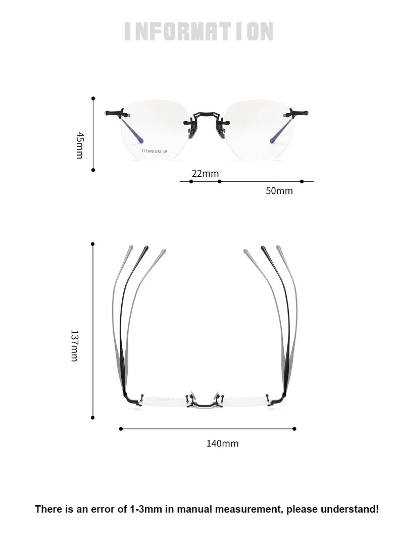 Aimee Men's Rimless Polygon Oval Titanium Eyeglasses 22140 - Lightweight & Durable Titanium Frame for Office, Reading & Everyday Wear