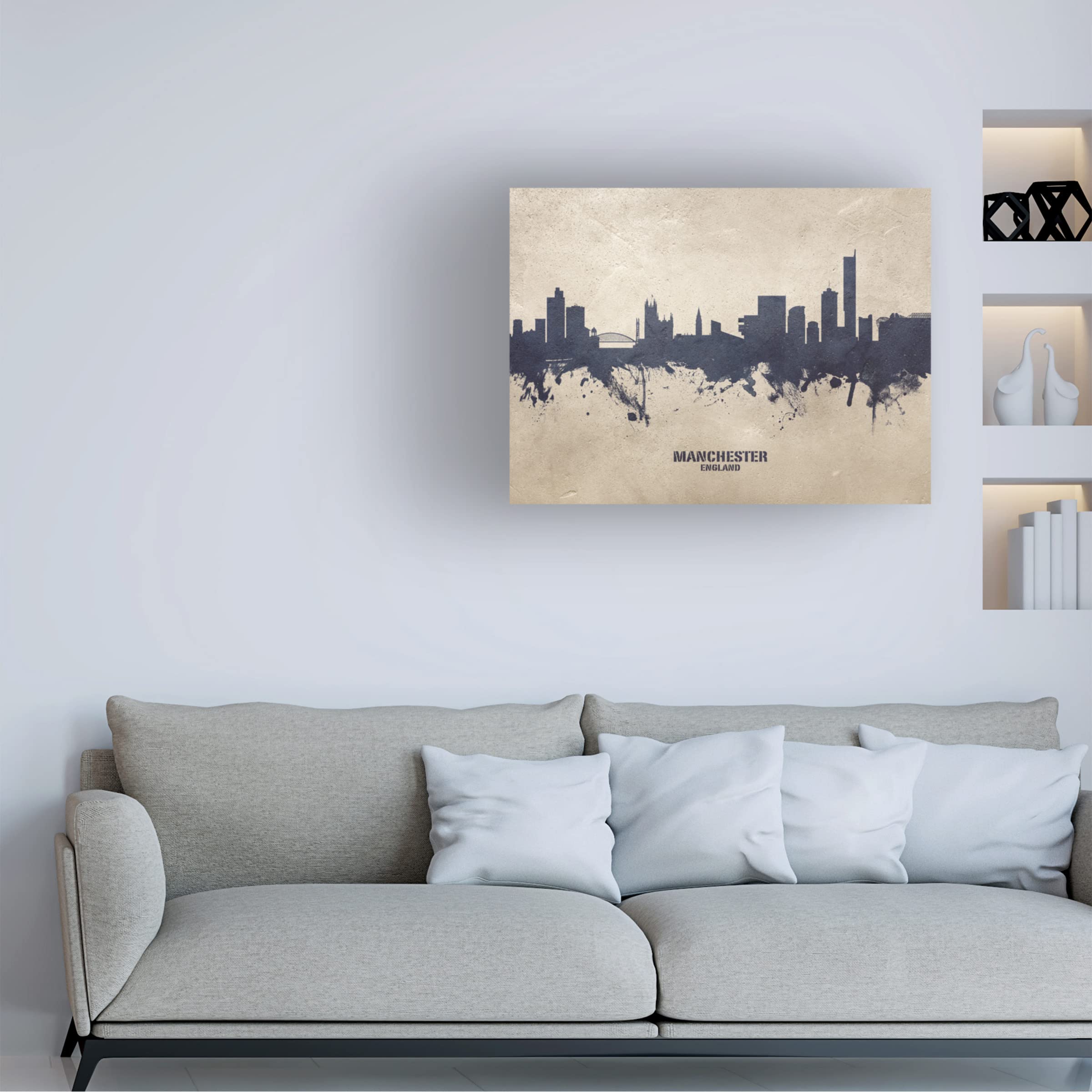 Michael Tompsett Manchester England Skyline Concrete Canvas Art Print - Modern Cityscape Wall Decor for Living Room, Office & Bedroom