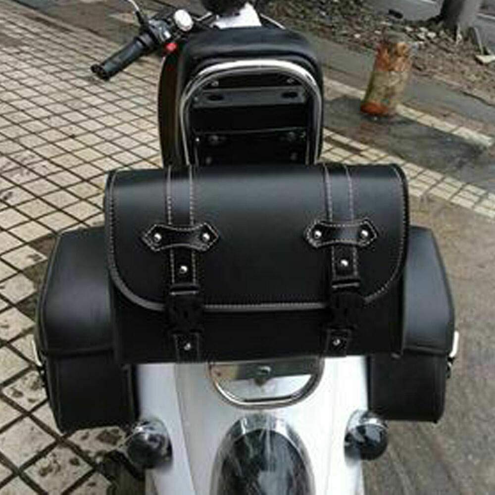 MACHSWON Universal PU Leather Motorcycle Saddle Bag - Waterproof Front/Rear/Side Tool Storage Bag with Zipper, Black - Perfect for Harley, Cruiser & Adventure Bikes (Fits Phone, Wallet & Riding Essentials)