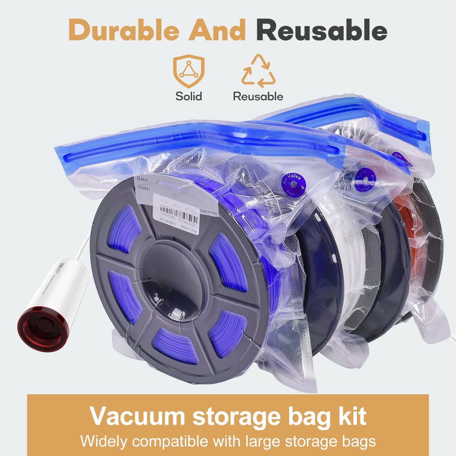 10 Packs Vacuum Sealed Filament Storage Bags with Electric Pump - Moisture Proof 3D Printer Filament Dry Box for PLA ABS PETG - Perfect for Long-Term Filament Storage & Workshop Organization