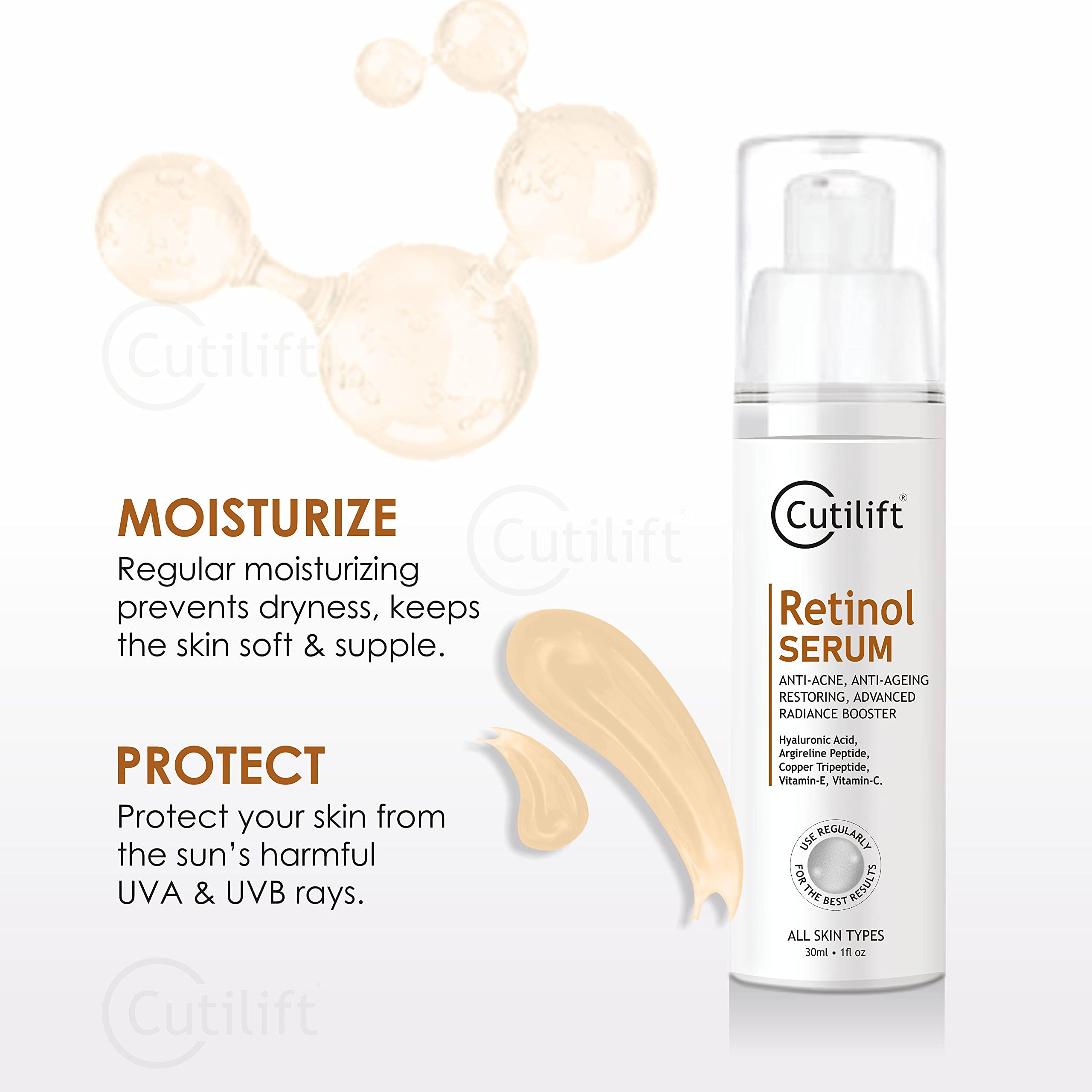 Cutilift Retinol Serum 30ml - Anti-Aging Night Face Serum for Pores & Wrinkles | Hydrating & Brightening Skincare for Women & Men | Perfect for Night Routine & Dry Skin Care
