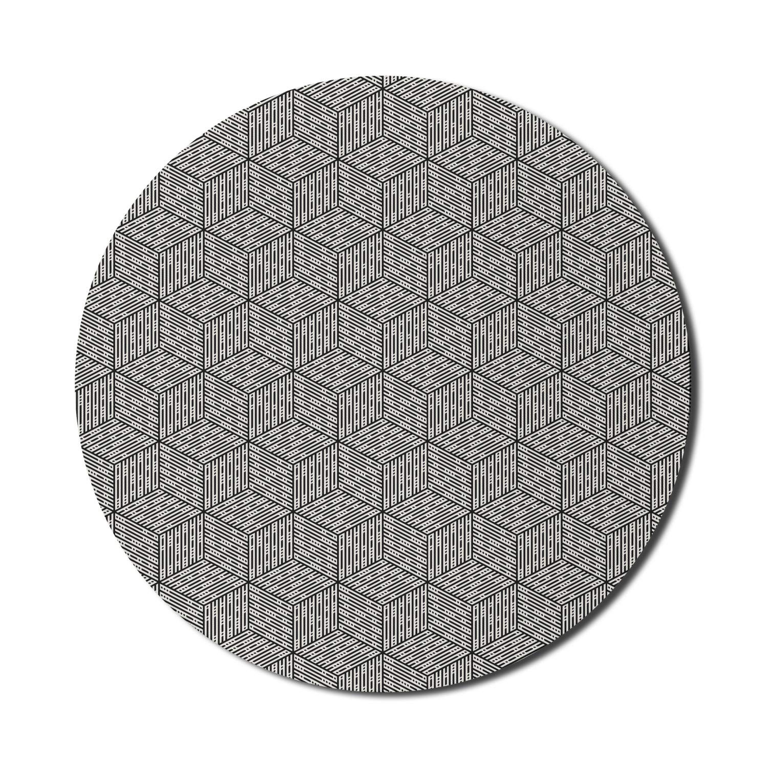 Ambesonne Geometric Computer Mouse Pad - Modern Cubic Mosaic Design with Abstract Stripes, Non-Slip Thick Rubber Base, 8