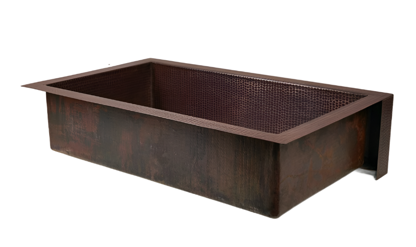 Elegant Fleur de Lis & Diamond Design Copper Farmhouse Kitchen Sink - Vintage Farmhouse Style for Rustic & Modern Kitchens