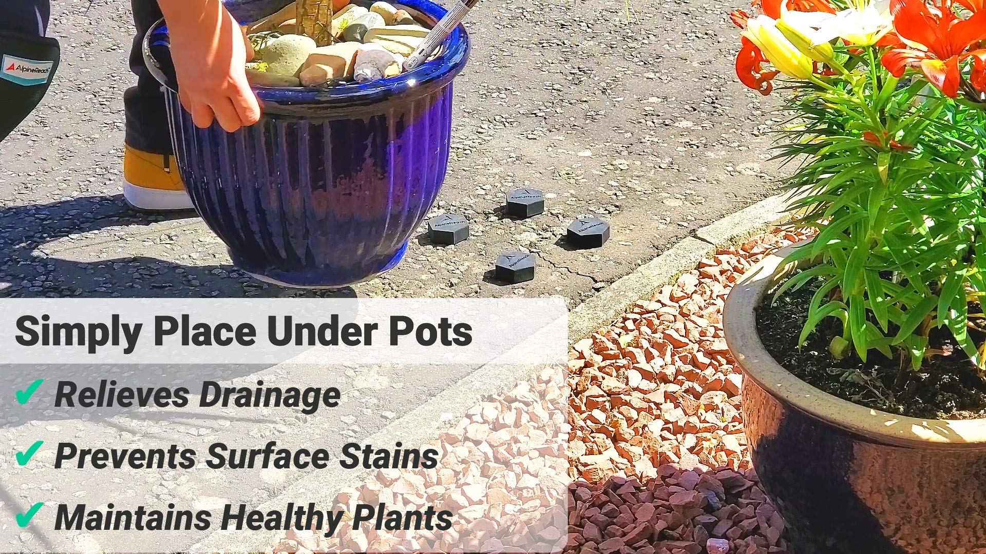 AlpineReach Heavy Duty Pot Feet Risers - 20 Pack Hexagonal Plant Stand Elevators with Adhesive Pads for Outdoor Planters | Strong Invisible Supports for Small & Large Flower Pots | Protect Plants & Improve Drainage | Perfect for Patio, Garden, Deck & Balcony Use