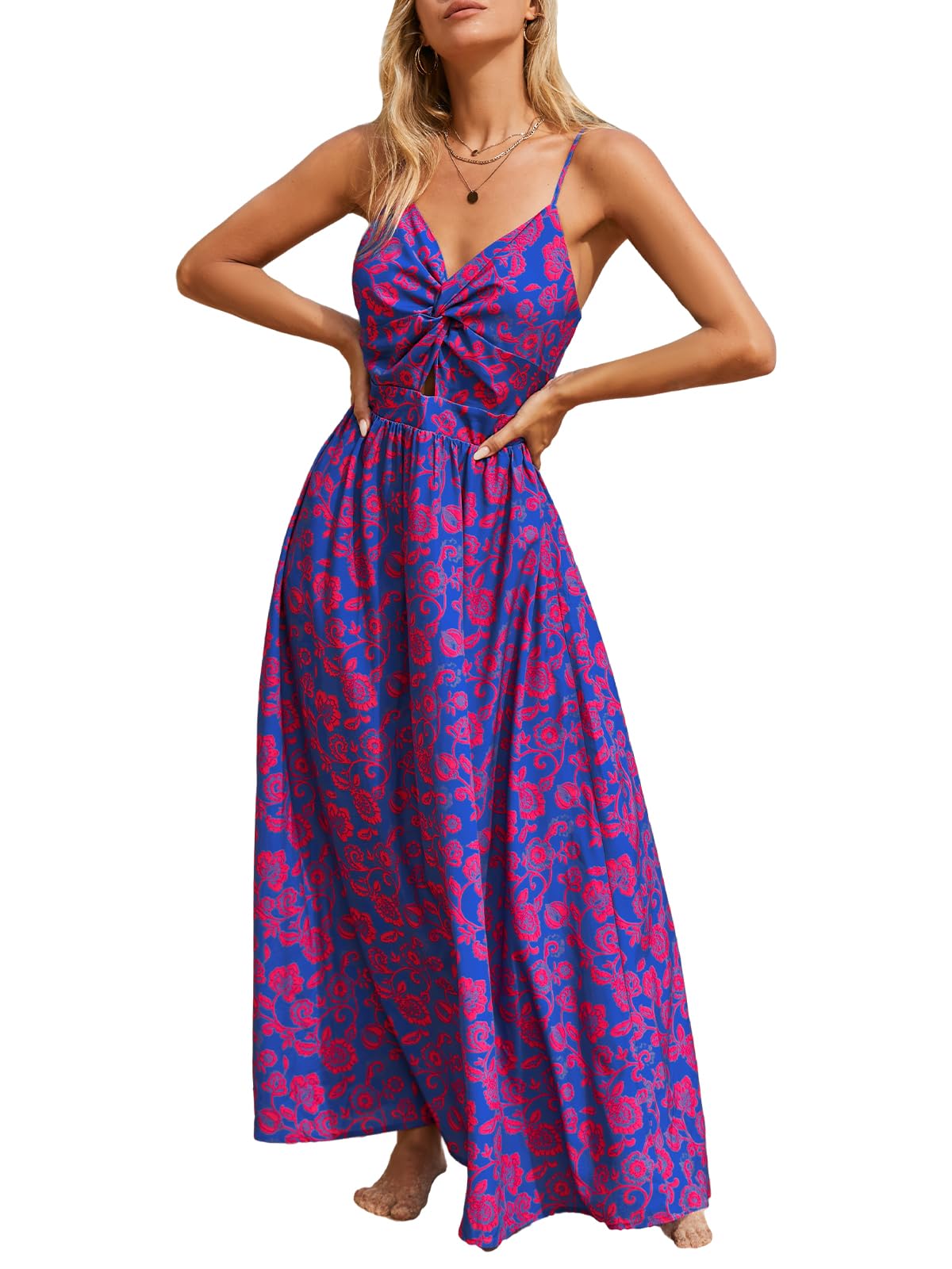 CUPSHE Women's Floral Print Maxi Dress - V Neck Sleeveless Long Summer Dress for Beach, Vacation & Casual Wear | Lightweight Comfortable Boho Style