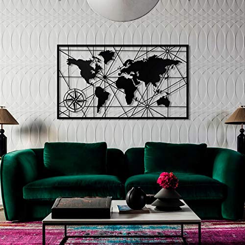 BAUPOR 3D World Map Metal Wall Art Decor - Modern Home Office Bedroom Living Room & Outdoor Wall Decor - Perfect for Travel Lovers & Geography Enthusiasts