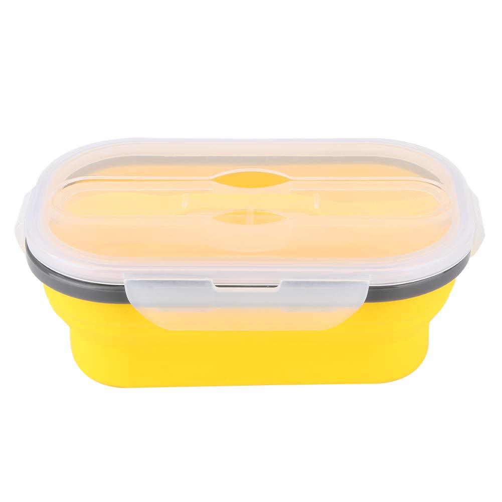 800ml Foldable Silicone Bento Box - Leak-Proof Lunch Container for School, Office & Travel | Eco-Friendly Food Storage for Picnics, Hiking & Meal Prep (Yellow)