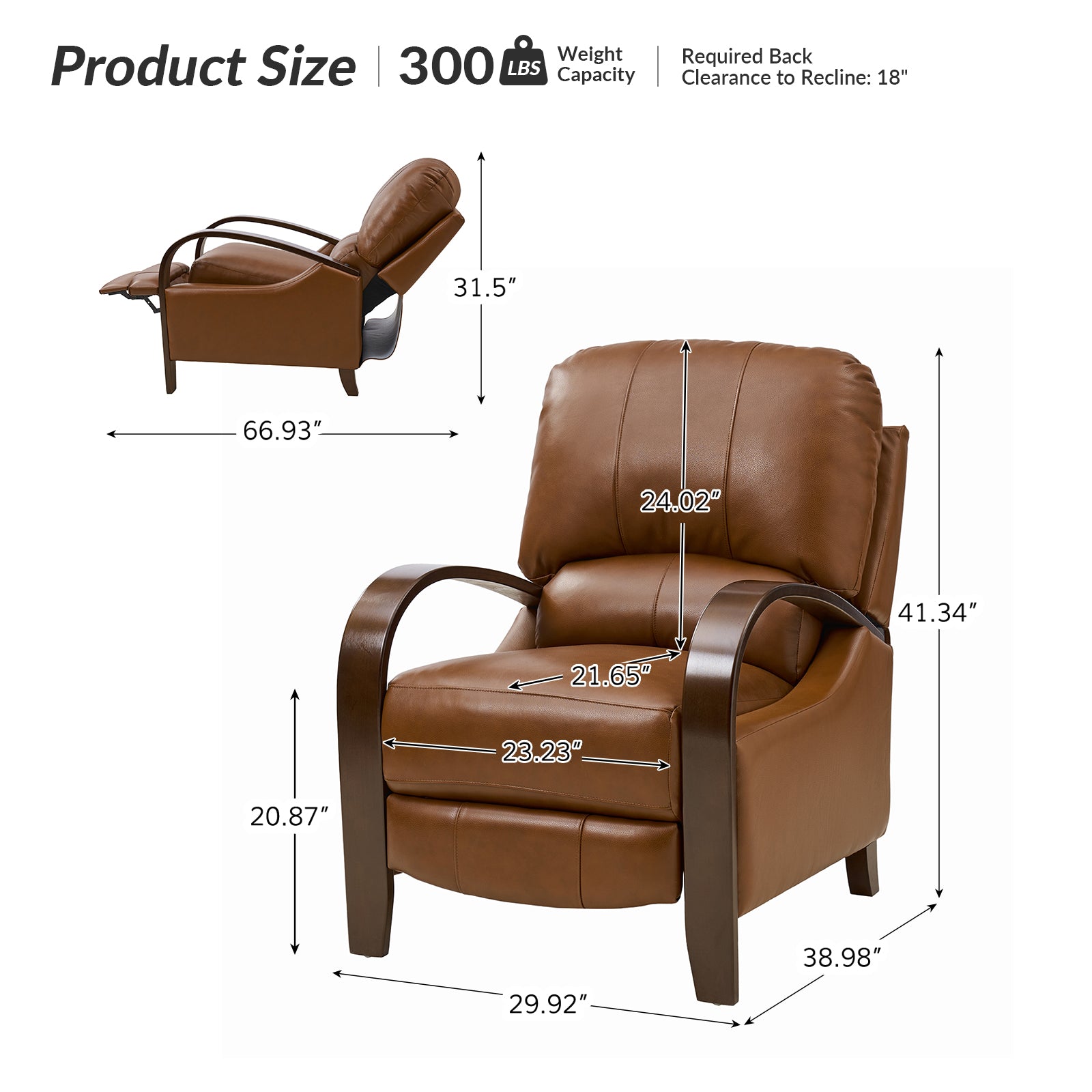 Melissa Genuine Leather Manual Recliner Chair - Handcrafted Full Grain Leather Living Room Recliner with Smooth Manual Mechanism, Perfect for Home Theater, Gaming, and Relaxation
