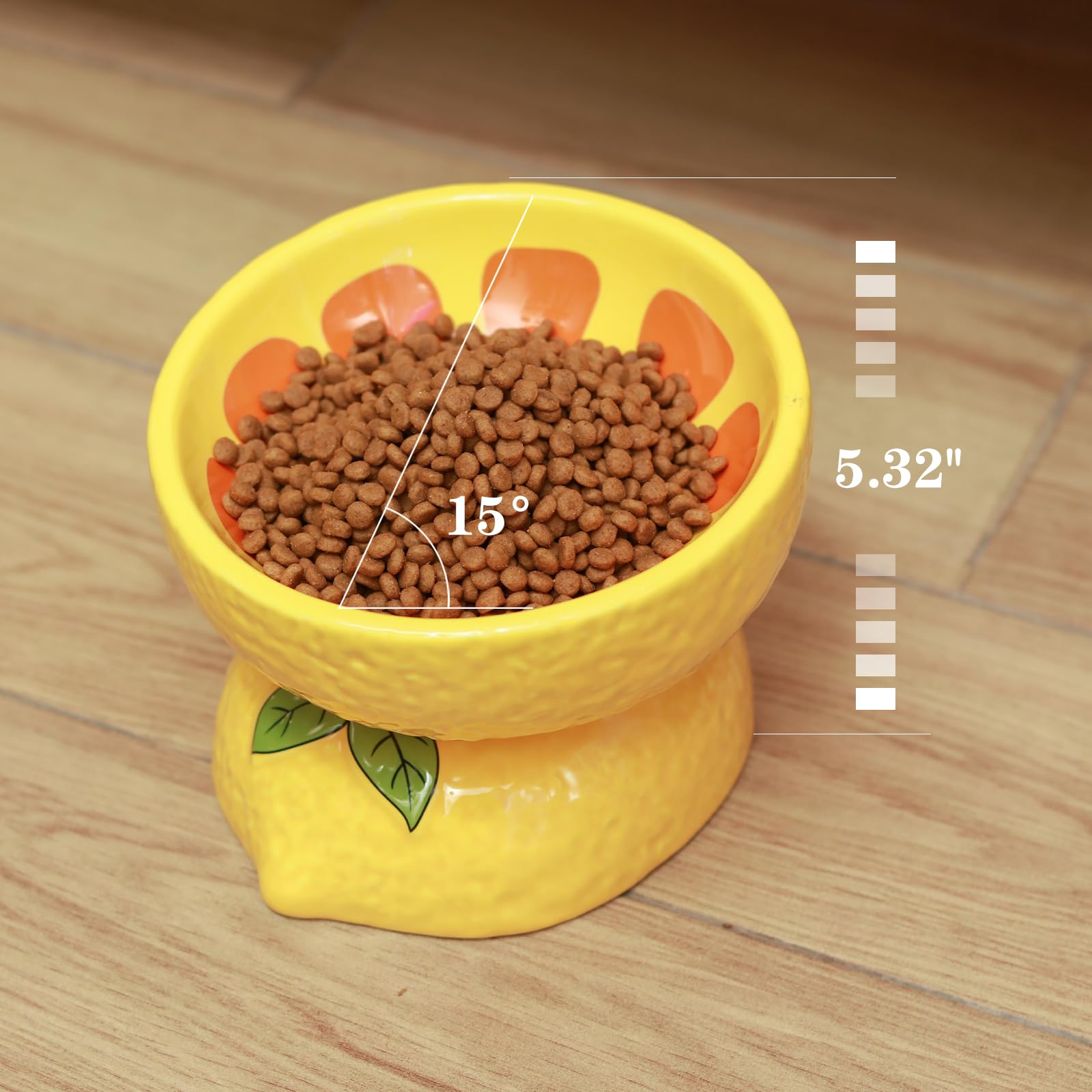Elevated Cat Bowl - Ceramic Tilted Cat Food Dish for Indoor Cats & Small Dogs | Whisker-Friendly Shallow Wide Bowl for Adult Cats & Medium Pets | Perfect for Home, Kitchen & Pet Feeding Station (Yellow)