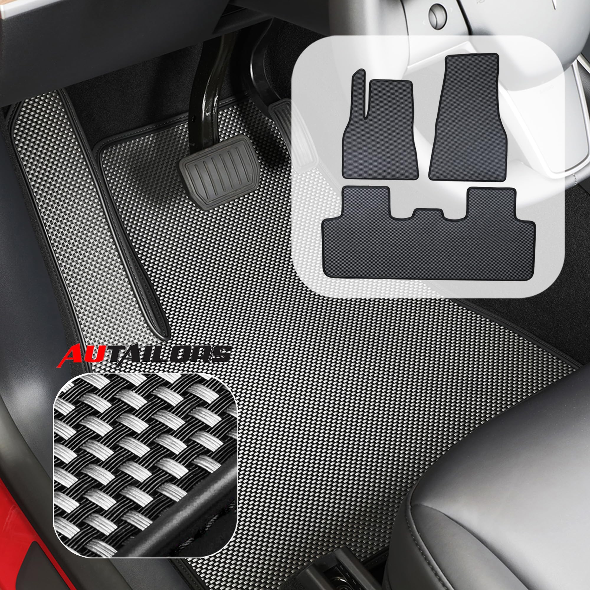 Premium 7-Seat Tesla Model Y Floor Mats (2022 Long Range) - All-Weather Waterproof Car Mats - Lightweight & Odorless - Made in USA - 3-Piece Set - Perfect for Road Trips, Daily Commutes & Family Adventures