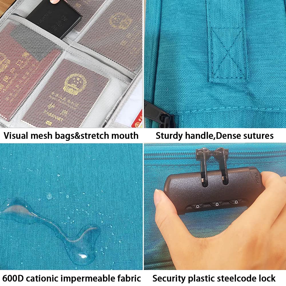 Oxford Document Bag with Secure Lock - Multi-Layer Storage Pouch for MacBook, Passport, A4 Files & Diplomas - Waterproof & Anti-Theft Design - Portable Office & Travel Organizer (Lake Blue) - Perfect for Business Trips, School & Daily Commute