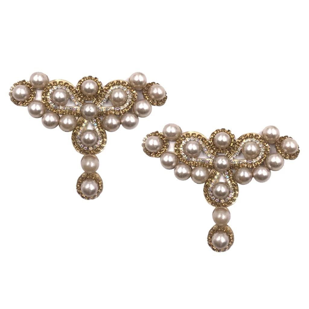 2pcs Crystal Rhinestone Shoe Charms Buckle - Bridal Wedding Shoe Clips with Faux Pearls Decor (8.5x11cm) - Perfect for Bridal Shoes, Prom, Pageants & Special Occasions
