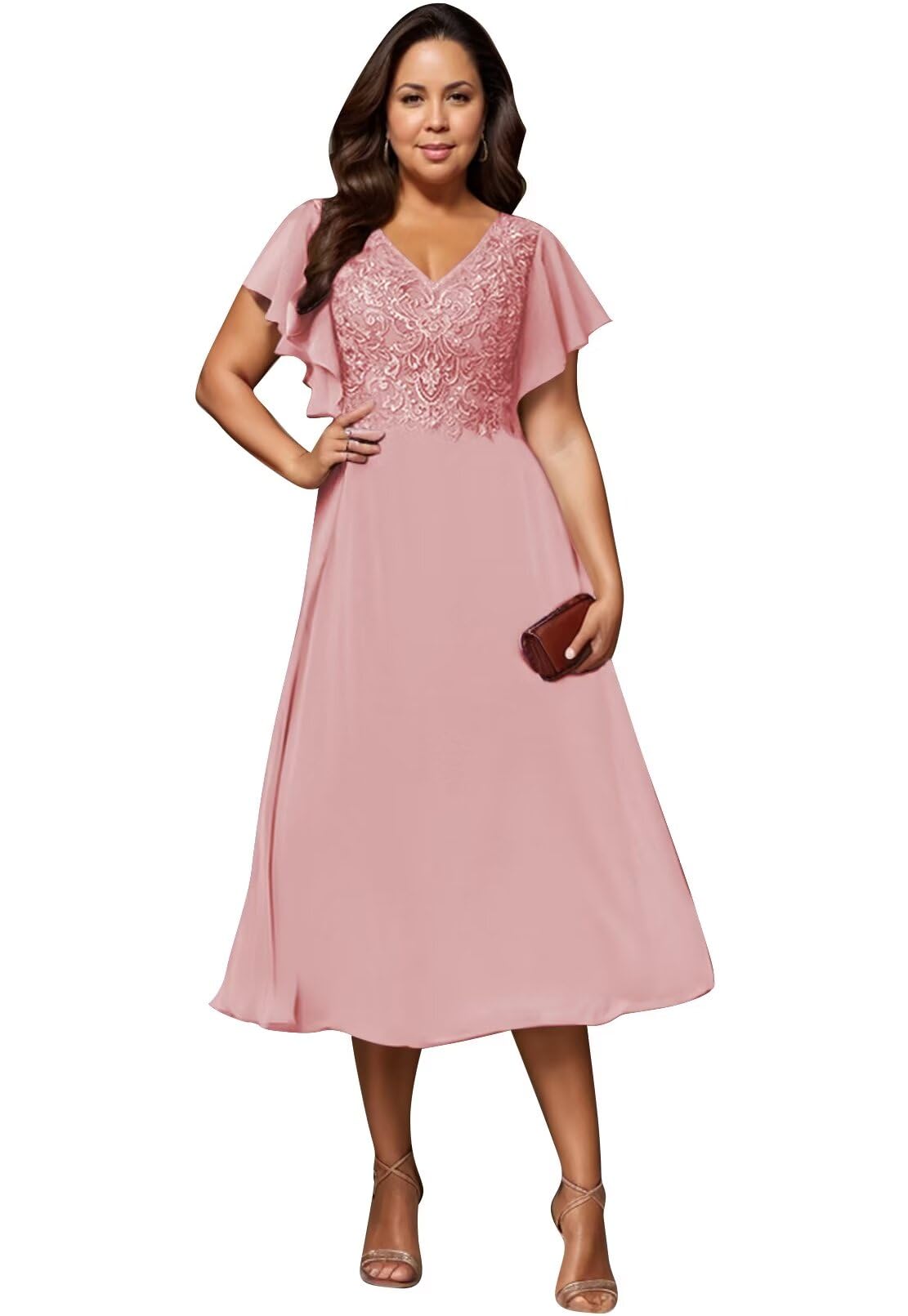Elegant Tea Length Mother of The Bride Dress - Lace & Chiffon Formal Gown for Weddings, Prom & Special Occasions | Perfect for Wedding Parties, Evening Events & Formal Celebrations