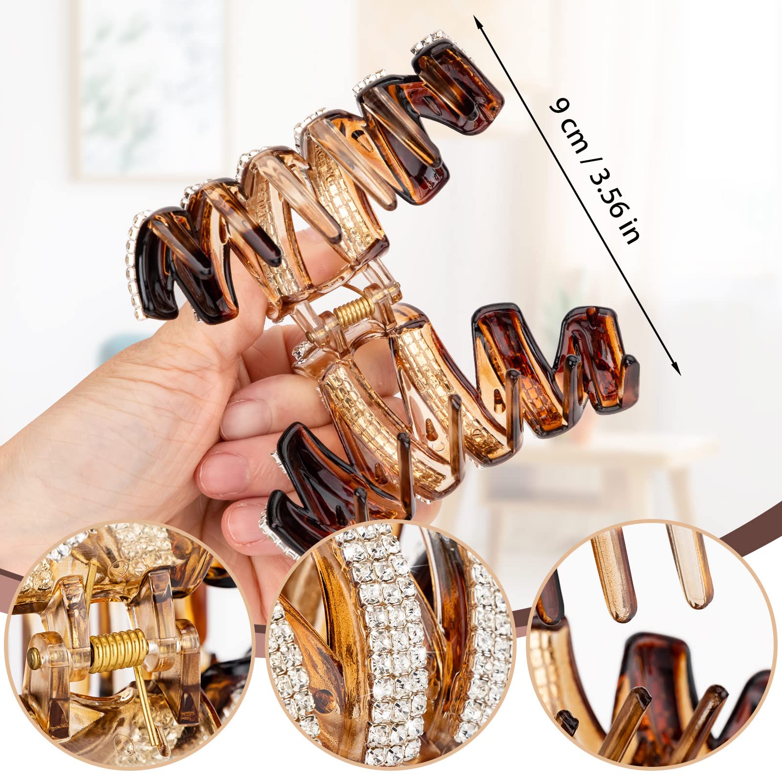 Noverlife 2PCS Rhinestone Hair Claw Clips for Women - Crystal Acrylic Jaw Clips for Thick Hair, Strong Hold Bling Barrettes - Perfect for Parties, Weddings, Prom & Everyday Styling