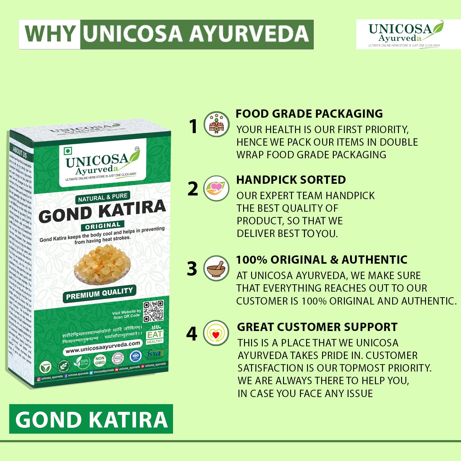 UNICOSA Pure Ayurvedic Gond Katira (Edible Tragacanth Gum) - 200g | Natural Cooling Herbal Superfood | High Nutritional Value | Perfect for Summer Drinks, Desserts & Traditional Remedies