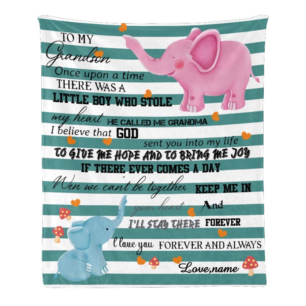 Personalized Fleece Throw Blanket for Grandson - Custom Name Text Gift from Grandma - Soft & Cozy 50x60 Inches - Perfect for Birthdays, Christmas & Snuggling