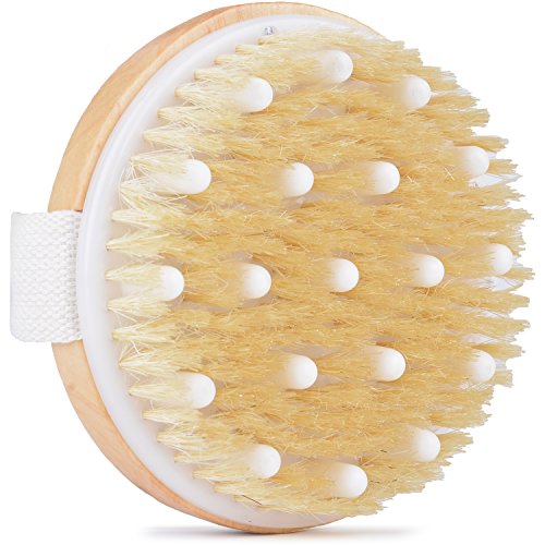 Natural Bristle Shower Brush for Exfoliating & Body Massage - Long Handle Bath Brush for Dead Skin Removal - Perfect for Spa, Dry Brushing & Back Scrubbing at Home