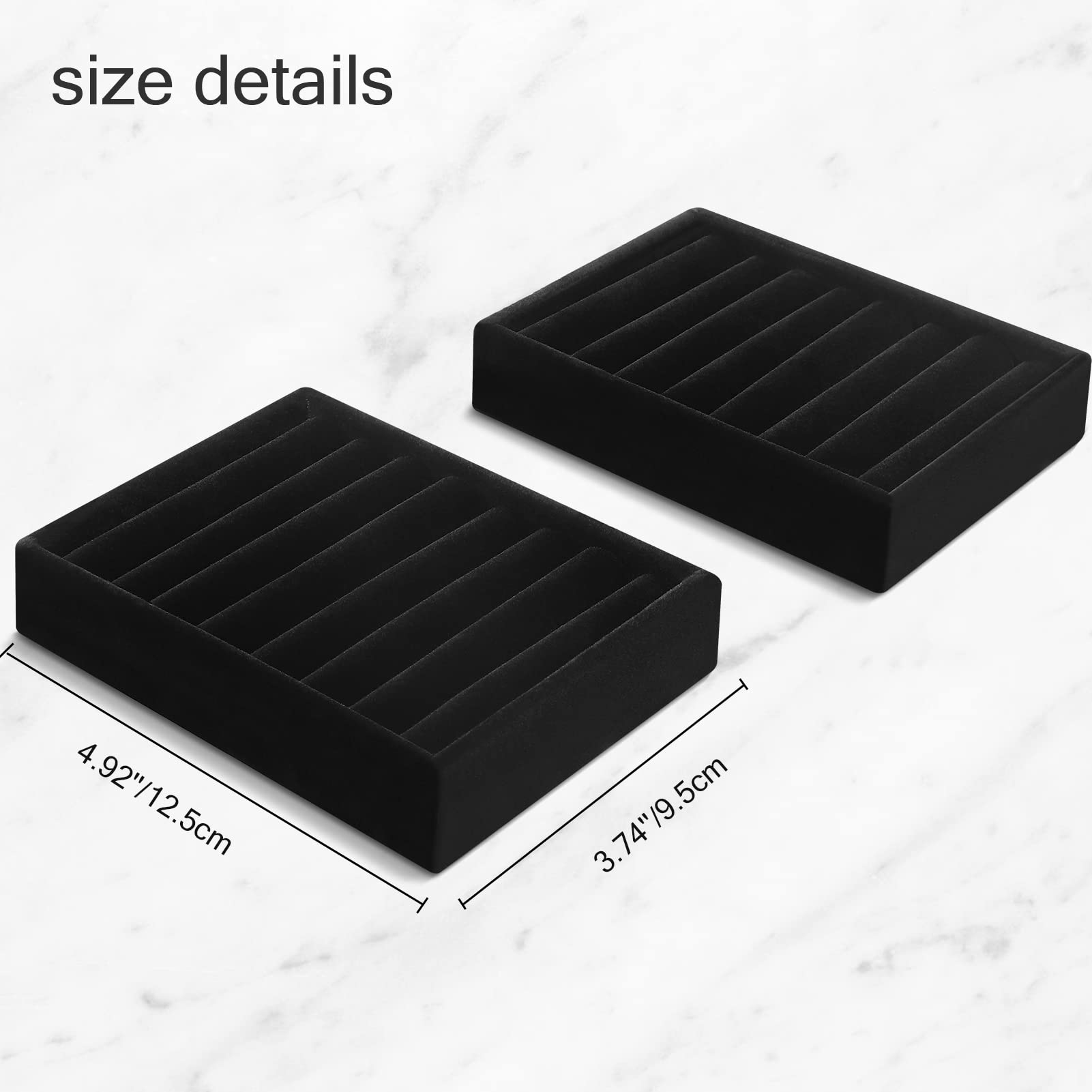 2-Piece Premium Velvet Jewelry Tray Organizer - Ring & Earring Display Holder with 8 Slots for Jewelry Box, Drawer, Dresser | Elegant Black Storage Solution for Home, Travel & Gift Giving