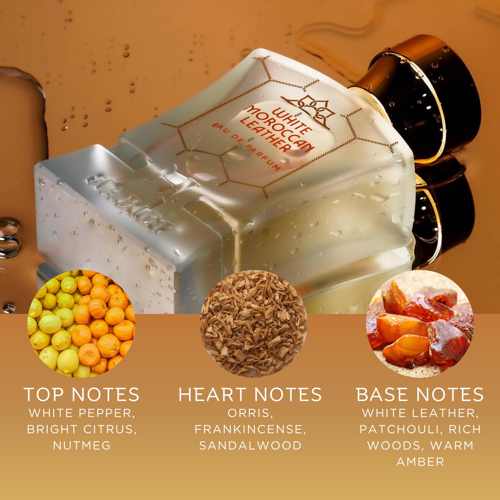 Premium White Moroccan Leather Cologne for Men - Long Lasting Eau de Parfum Spray (2.5 Oz) | Exotic Sandalwood, Amber & Leather Fragrance | Perfect for Date Night, Office & Special Occasions