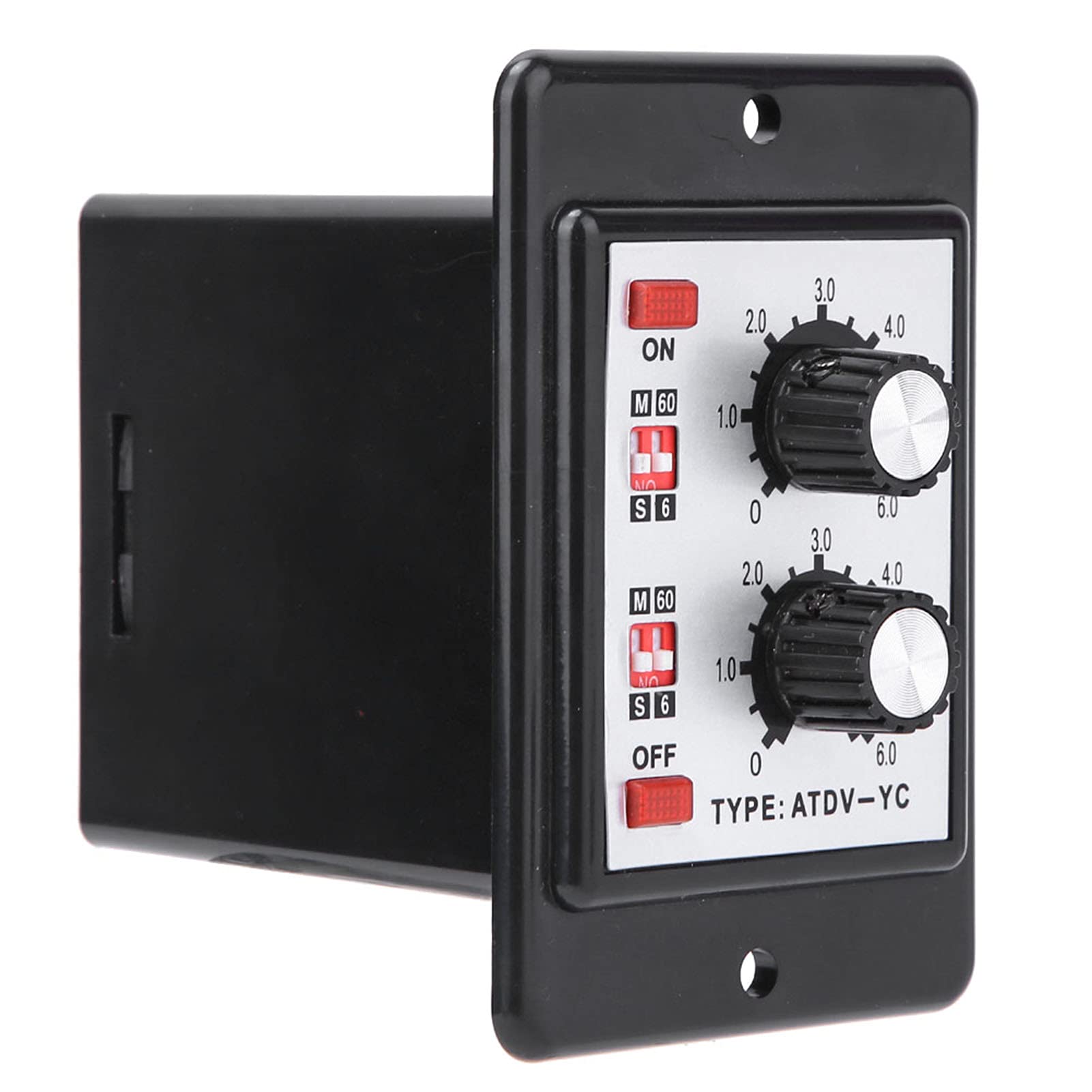 Eujgoov On Off Twin Timer Relay Knob Control - Adjustable Time Switch for Short Period, Repeat Cycle & Intermittent Timing (DC12V) - Perfect for Lighting Control, Irrigation Systems & Industrial Automation (ATDV-YC 6S-60M)