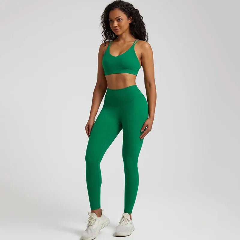 Buttery Soft Women's Yoga Set - High Waist Gym Leggings & Crisscross Sports Bra 2-Piece Workout Outfit | Perfect for Yoga, Pilates, Gym & Lounge Wear