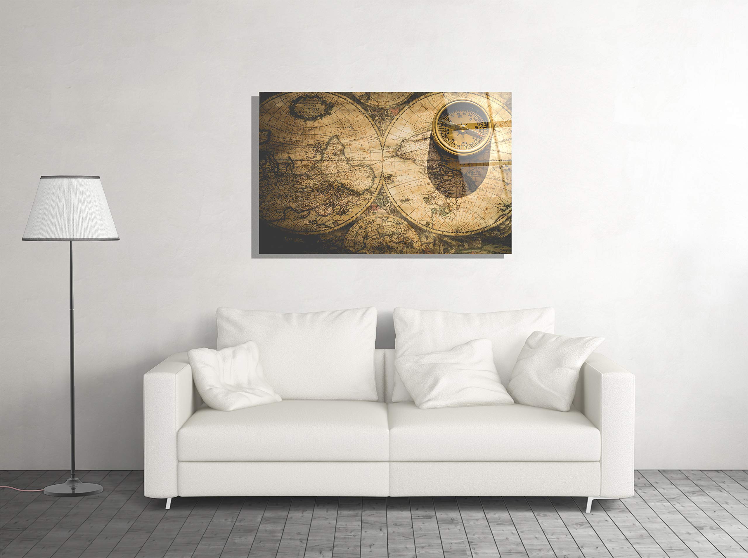 Vintage Retro World Map Glass Wall Art - Unique Home Décor Gift for Travel Lovers & History Enthusiasts | Perfect for Living Room, Office or Study Decor