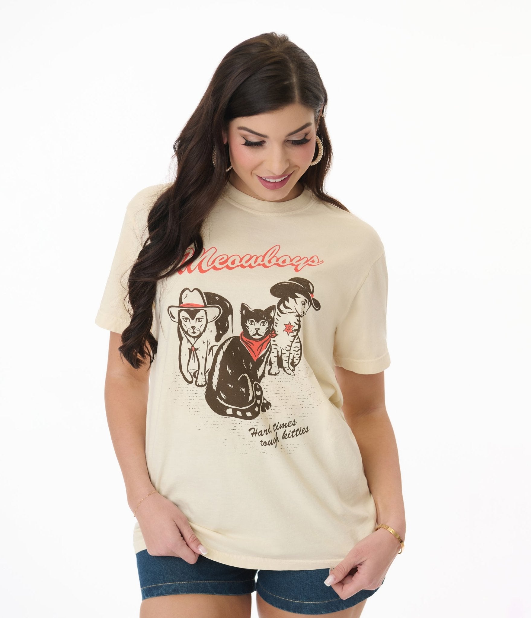 Meowboys Western Style Graphic T-Shirt for Men & Women - Trendy Vintage Cowboy Print Tee for Casual Wear, Parties & Western Themed Events