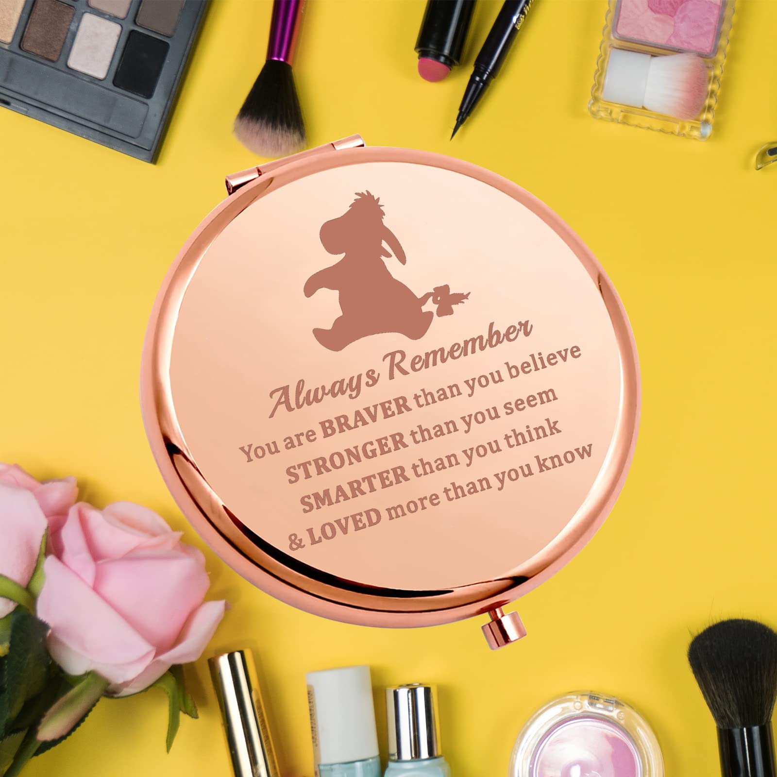 KEYCHIN Donkey Pocket Mirror - Inspirational Compact Mirror with 'You Are Braver Stronger Smarter' Quote - Perfect Gift for Donkey Fans & Self-Confidence Boost - Portable Makeup Mirror for Travel, Purse, and Daily Use